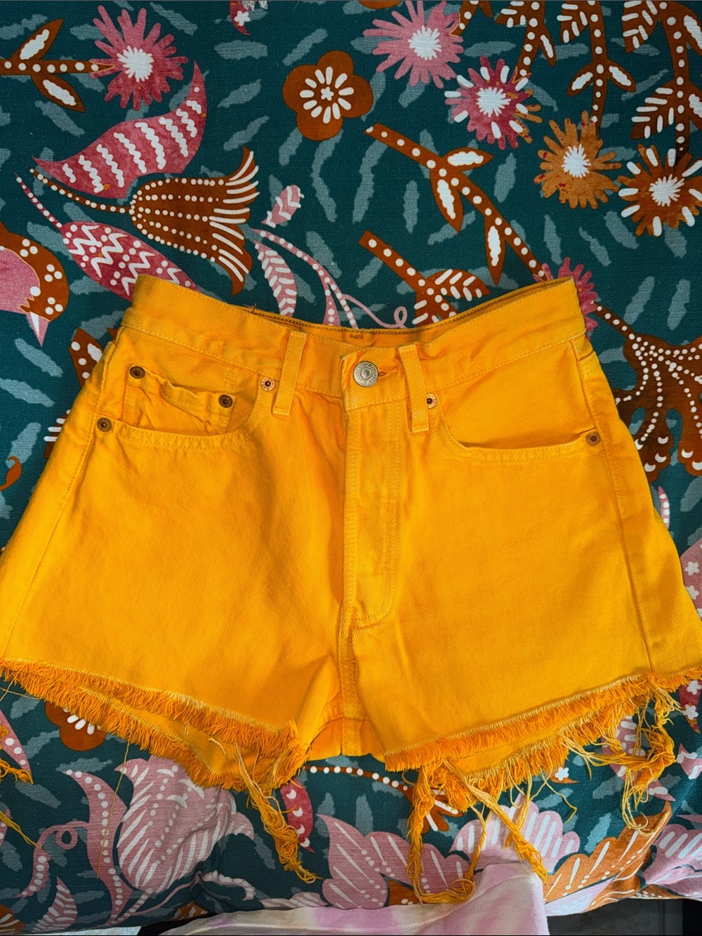 Levi's Bright Yellow Frayed Hem Denim Shorts